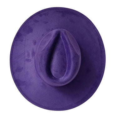 Purple suede fedora hat on a white background